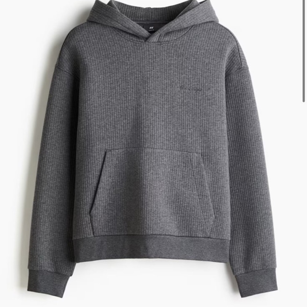 H&M Men's Ribbed Crewneck Hoodie - Charcoal Gray